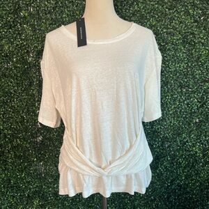 BCBGMaxAzria Cream Relaxed Tie Front T-Shirt Size L